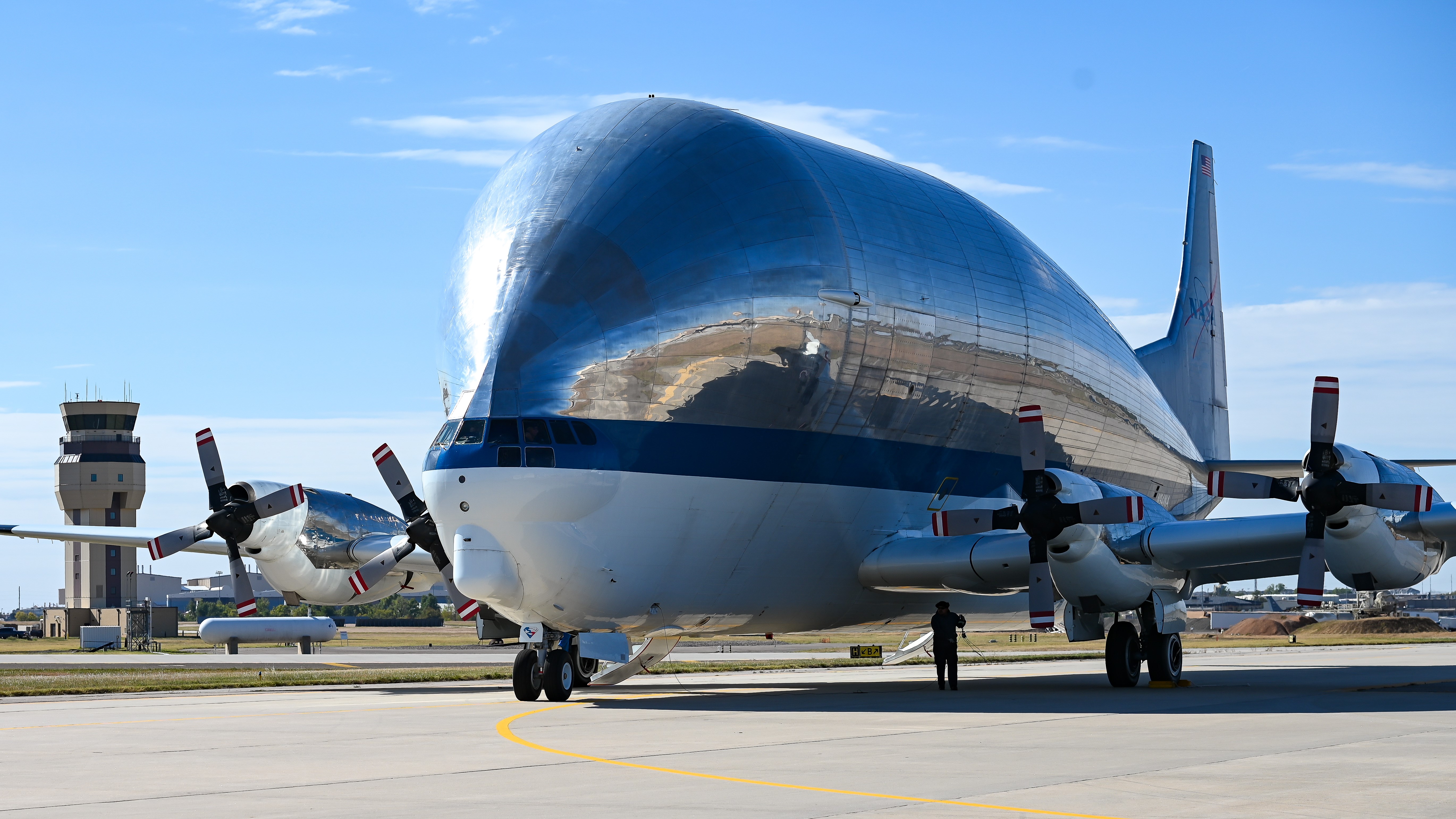 Super Guppy aircraft parked on the ramp